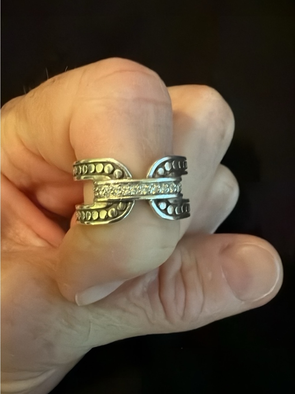 John Hardy Open Split Silver Ring with Pave Crystal Band - Silver